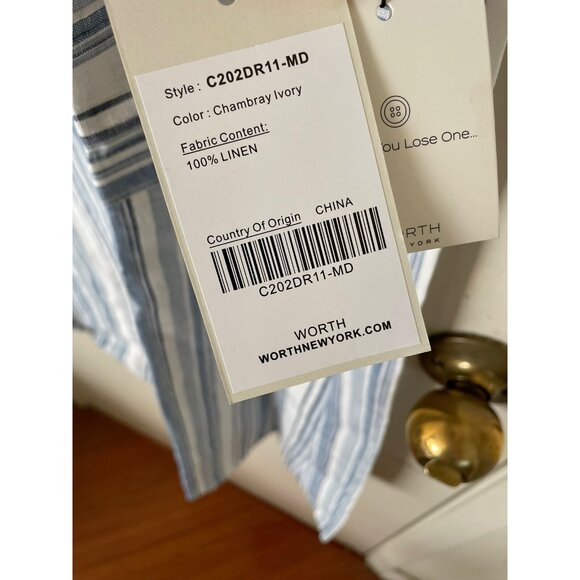 W by WORTH WOMENS Full length Blue White Striped Linen TUNIC V-NECK Size M - Picture 6 of 10